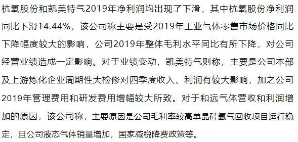 多家氣體公司發(fā)布2019年業(yè)績預(yù)告，市場空間或持續(xù)擴大