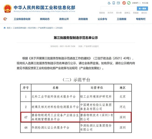 蘑菇物聯(lián)入選工信部第三批“服務(wù)型制造示范名單”！